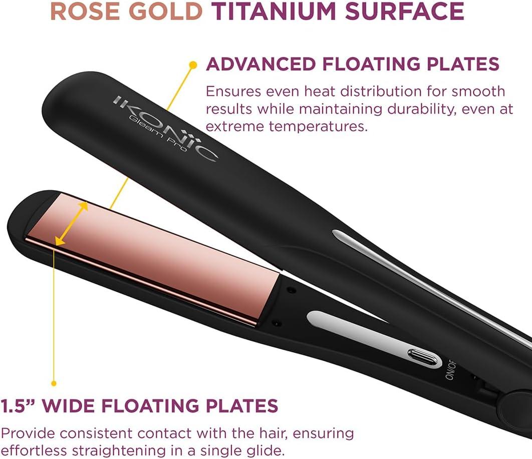 Ikonic Hair Straightener Gleam Pro – Rose Gold Titanium – Black