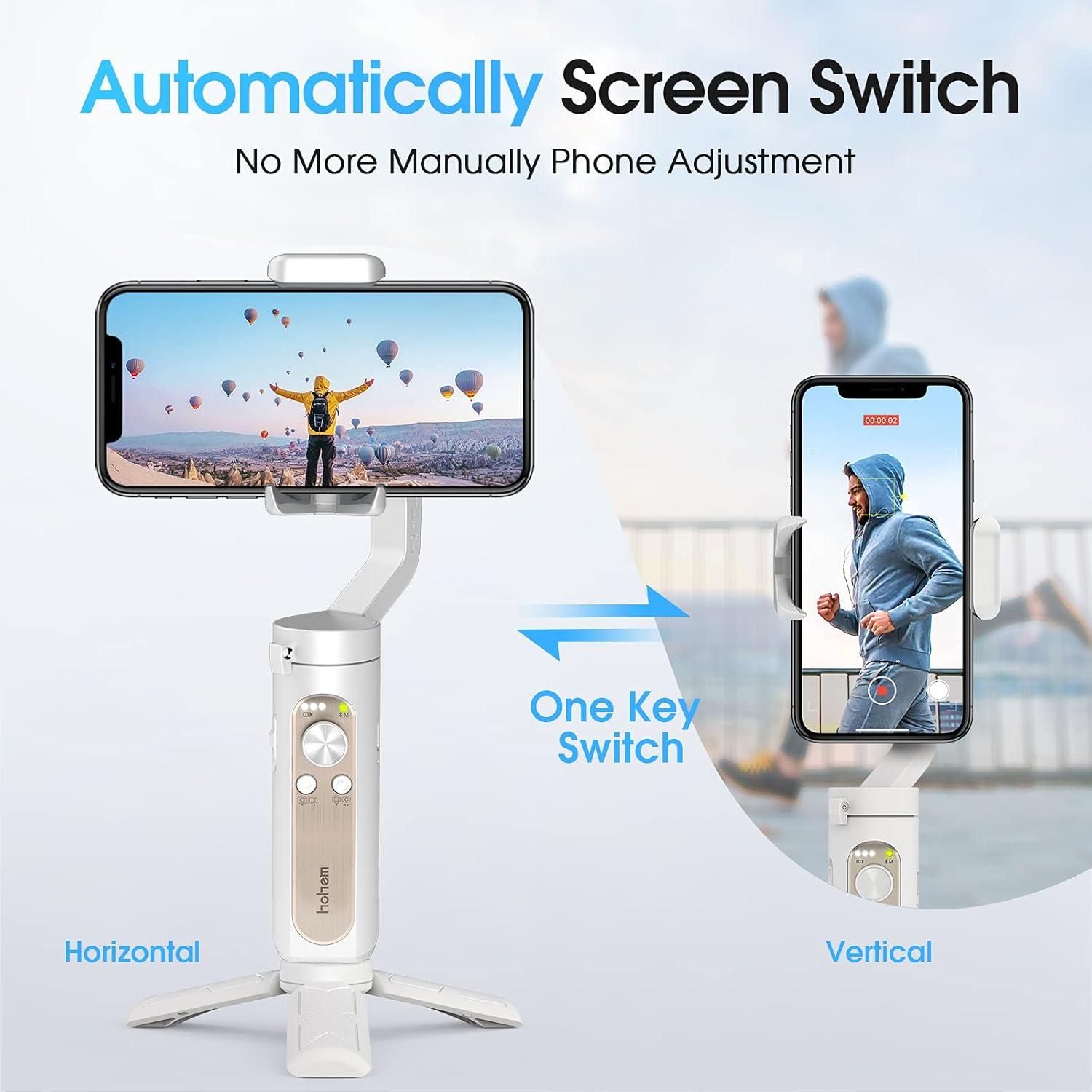 hohem 3-Axis Gimbal Stabilizer for Smartphone - Handheld Foldable Phone Gimbal w/Remote Control, Phone Stabilizer for Video Recording Vlog for iPhone 14 Pro Max/13/12/X/XS/Samsung S22 - iSteady X2